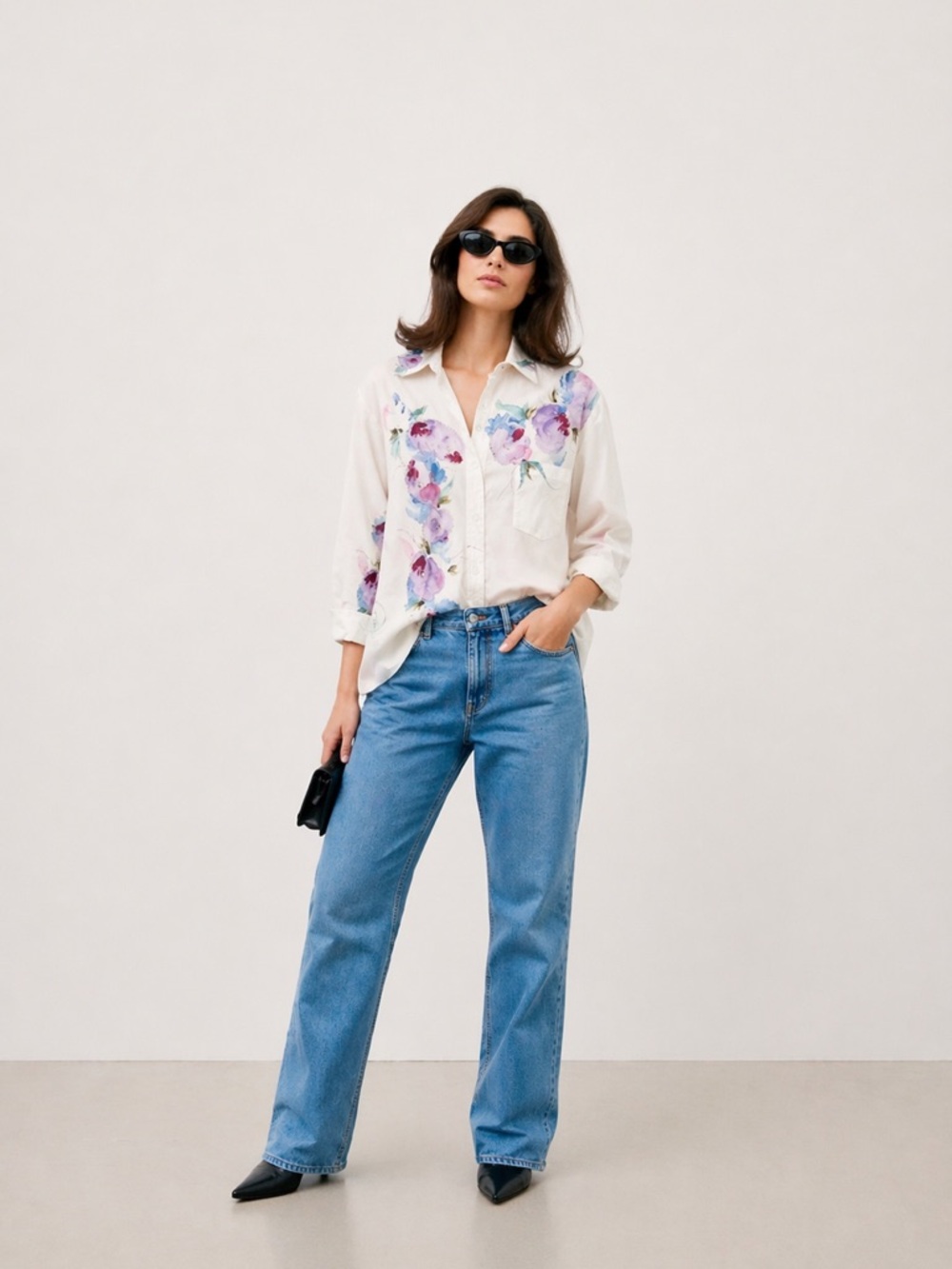 Vintage 90s Hand Painted Floral Button Down Shirt Artwear Small